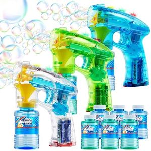 JOYIN 3 Bubble Guns Kit for Bubble Blaster Party Favors, LED Bubble Machine Blaster Party Supplies, Summer Toy, Outdoors Activity, Birthday Gift, Bubble Blower Toy, Easter