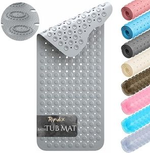 RIPIDIX Non-Slip Bathtub Mat, 100x39 cm, Extra Long – Shower Mat with Powerful Suction Cups & Drain Holes, BPA-Free, Machine Washable, Anti-Mold Bath Mat for Tub with Foot Massage Texture, Gray