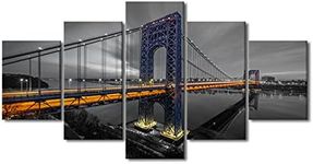 Bathroom Decor Wall Art George Washington Bridge on Hudson River at Sunset Panoramic Poster Prints on Canvas 5 Pieces Modern Home Decorations for Living Room Framed Ready to Hang (60"Wx 32"H)