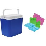 Insulated Food Box Insulated Hot Box/Cold Freezer Box Cooler Boxes Lift & Lock Lid & G4GADGET 6 Pack 8CM Freezer Blocks Ice Brick Pack Block Blocks Freezer Cooler Bag