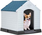 BestPet Dog House Big Dog House Plastic Dog Houses for Small Medium Large Dogs High All Weather Dog House with Base Support for Winter Tough Durable House with Air Vents Elevated Floor (34Lx31Wx32H)