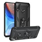 Krkis Back Cover | Case for Motorola Moto One Vision| Hybrid TPU PC Protective Back Cover Phone Cases with a Stand Ring Holder Back Case Cover for Moto One Vision Mobile Cover (Black)