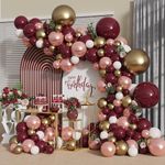 QYCX 135 Pcs Burgundy Balloon Garland Arch Kit Wine Red White Gold Balloons Burgundy White Rose Gold Balloons for Valentines Day Wedding Bachelorette Proposal Women Birthday Bridal Shower Anniversary