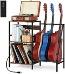 Vrisa Guitar Stand, Electric Guitar Accessories with 3 USB Ports and 2 AC Outlets Guitar Stands Floor with Guitar Pick Holder Multifunctional Guitar Rack for Guitar Amp Picks Accessories, Rustic Brown