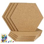 TUPARKA 8 Pack Cork Board Hexagon Bulletin Boards Cork Tiles 8.2"x7" - 1/4" Self-Adhesive Corkboards with 50 Push Pins Mini Wall for Wall Home School Office Decorative