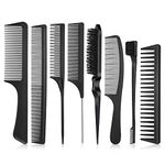 Fuyamp 8 In 1 Slick Brush Set Styling Comb Set, Plastic Bristle Hair Brush Teasing Comb Edge Hair Brush Grooming Combs Sturdy Rat Tail Comb Double Sided Edge Brush for Women Hair Slicking(Style 2)