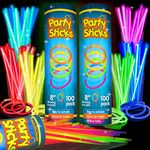 Glow Sticks Bulk 200 Count - 8" Glow In the Dark Light Sticks - Party Favors & Supplies for Camping, Raves & Birthday Parties (2 Tubes of 100)