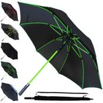 60MPH Golf Umbrella Windproof - Strong Umbrella Large and Rainproof Big - StormDefender Jumbo - Best for Size - Reinforced Frame - Non Slip Handle - Auto Open - Green Ribs