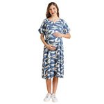 MomToBe Women's Rayon Maternity Dress/Pregnancy Dress/Easy Breastfeeding Dress/Western Dress with Zippers for Nursing Pre and Post Pregnancy (Yale Blue,Large)