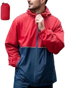 ZITY Men's Rain Jacket Waterproof with Hood Lightweight Raincoat for Golf Hiking Camping Cycling Red/Navy XL