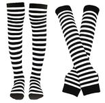 Bienvenu Womens Socks Striped Knee High Socks Arm Warmer Fingerless Gloves Set, White, One Size