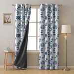 SPACES DRAPE STORY Premium Polyester Blackout Opaque Curtains - 95-98% Light Blocking - Digital Printed Floral - Heavy Fabric, Set Of 2-8Ft Long Door Curtains, Blue & White