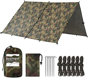 Bearhard 10 x 10 ft/10 x 12 ft Waterproof Rainfly Tarp for Hammock or Tent, Lightweight Multifunctional Camping Shelter for Backpacking, Travel, Outdoor Adventures