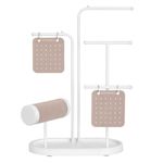 SONGMICS Jewellery Stand, Jewellery Organiser, Jewellery Display Holder with Metal Frame, 2 Earring Boards, 4 Hanging Rods, Necklace Earring Bracelet Holder, for Watches, Cloud White JJS025W01