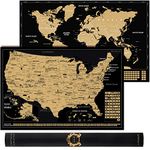 2 in 1 Gift Set - Scratch Off World Map and US Scratch off Map - Easy to Frame Scratchable World and United States of America Posters - Globetrotters Wall Map - Black and Gold Travel Tracker