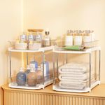 2 Sets Clear Under Sink Organizers and Storage, Bathroom Cabinet Organizer with Dividers, 2-Tier Stackable Pull Out Cabinet Organizer for Kitchen Pantry, Slide Out Medicine Organization Shelves Bins