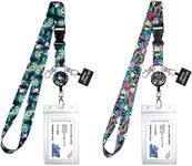 Tropical Flamingo Pineapple Cruise Lanyard & Waterproof ID Key Card Holder Clip. Matching Retractable Badge Reel. Bonus Travel Organizer Bag. Essential Cruise Ship Accessories. 2-Pack.