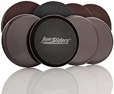 Super Sliders 3 1/2" Round Reusable Multi-Surface Furniture Sliders - Effortless Moving Across Hardwood, Carpet, Brown (8 Pack)