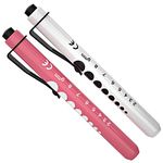 RISEMART 2PCS Pen Torch Light Reusable LED Penlight with Pupil Gauge for Nurses Doctors with Pocket Clip (Pink and White)