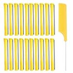 20 Pcs Hair Perm Rods, Cold Rods Hair Curling Rollers for Long Hair, Medium and Short Hair, Plastic Perming Rods Kit with Pintail Comb for Women Girls(COLOR:Yellow)