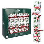 Talking Tables 12 x Christmas Crackers Eco Friendly Holly Design, Plastic Free with Drink Charms, Paper Hats & Jokes – Festive Table Decorations, Set of 12
