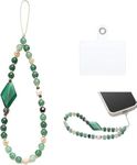 ASHASHA Phone Chain Crossbody Pearl Strap, 2 in 1 Adjustable Hands-Free Keychain Wristlet Mobile Lanyard with Beads Charms (Dark Green)