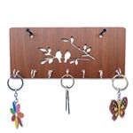 Sehaz Artworks 7 Hooks 5 Birds Entryway Kitchen Office Mudroom Wall Mount Decorative Keys Organizer Key Holder (25 cm x 11 cm x 0.3 cm, Brown) (Brown4)