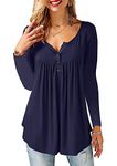 Beluring Long Sleeve Tunic Tops for Leggings Women Solid Color Navy S