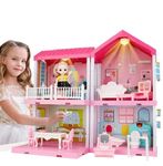 Doll House for Kids Girls | 108 Pcs Pretend Role Play Family Home Toy Set | Doll House Play Set with Double Sided House, Furniture & Accessories Multicolor