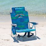 Tommy Bahama 1650033 Backpack Cooler Chair with Storage Pouch and Towel Bar, Blue/Green Patchy