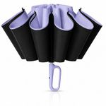 Zemic UV Reversible Umbrella with Novelty Carabiner Handle, Travel-Friendly Umbrellas for Sun & Rain Protection, Windproof Compact, Automatic Open/Close, 8 Dual Ribs, Portable Umbrella for Men and Women (Purple)