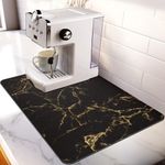 Matace Designer Drying Mat - 41x61cm Trimmable, PU Leather Surface & Rubber Backed, Quick Absorbent, Heat Resistant for Kitchen Countertop Protection, Coffee Bar Decor - Black and Gold Marble