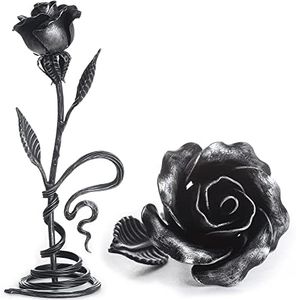 Hand Forged Iron Rose + Steel Base