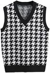 Milumia Men's Houndstooth Sweater Vest Sleeveless V Neck Casual Rib Knit Top Multicolored Small