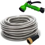 304 Stainless Steel Garden Hose 50-ft with Spray Nozzle and 3/4” Solid Aluminum Connectors, Metal Hose