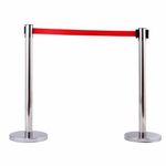 7 star DECOR Silver Stainless Steel SS Queue Manager with Retractable Belt for Banks | Hotel | Reception and other commercial purpose (Set of 2 Poles) (RED BELT)