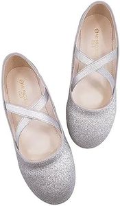 Mei MACLEOD Girls Flat Ballet Shoes Mary Jane Shoes, Glitter Princess Wedding Shoes Party Dress Shoes Ballerinas for Little/Big Kid Silver