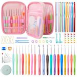 INSCRAFT 87 Pcs Crochet Hook Set, 19 Sizes 0.5mm-8mm(L), Ergonomic Soft Grip Handles Crochet Needles Kit with Case for Arthritic Hands, Crochet Starter Kit for Beginners Knitting Yarn Lovers