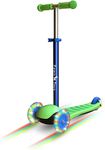 Fawn Toys 3-Wheel Junior Kick Scooter LED Flashing Wheels/Lean to Turn/Indoor/Outdoor Three Adjustable Heights Quiet PU Wheels Extra Wide Deck Best Gift for Kids, Boys Girls 2-8 Yrs(Green)