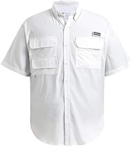 BASSDASH UPF 50 Men’s Fishing Dress Shirt Button Down Woven Short Sleeve Outdoor White