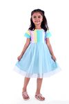 TAGAS Baby-Girl's Valantino & Net Fit and Flare Knee-Length Dress (KD-407-BLUE-8_Blue_8 9 Years)