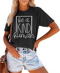 Kind Human Shirt for Women Letter Print T Shirt Kindness Shirts Inspirational Tee Tops, Grey, X-Large