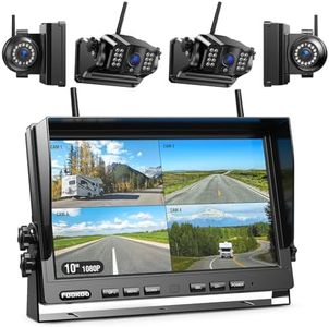 Fookoo 1080P 10" Magnetic Wireless Backup Camera 10" HD Split Screen Monitor,Rechargeable 2 Side View 2 Rear View Cameras,Low Consumption 1-Min DIY Install No Drilling for RV Trailer Truck DCX104
