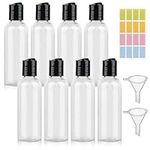 Ailvor 8pcs Travel Bottles, Travel Bottles for Toiletries 100ml, Plastic Travel Size Bottles Empty Refillable, Clear Container Travel with 2 Funnels and Colorful Labels for Shampoo Lotions Cosmetics