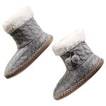 MaaMgic Womens Fuzzy Slipper Bootie Cozy Slipper Socks with Grippers for Home Girls Slippers,Grey-517,7-8