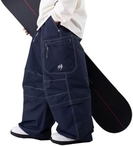 SNOWVERB Women Men 2-in-1 Zip-Off Super Baggy Cargo Snow Pants to 3/4 Shorts Waterproof Streetwear Ski Snowboard Pants Denim Blue