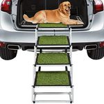 Pet Stairs for Large Dogs，Dog Ramps for High Beds,Foldable Dog Car Steps with Non Slip Artificial Grass Rug Surface for Cars SUV, High Beds & Trucks, Supports up to 200 lbs