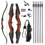 TOPARCHERY Archery 60" Takedown Hunting Recurve Bow and Arrow Set for Adults Practice Competition Longbow Kit with 6pcs Fiberglass Arrows Right Hand Black (50 LBS)