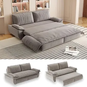 UPYOOE 70.1" Futon Sofa Bed Queen Size, Pull Out Bed, 3-in-1 Convertible Sleeper Sofa with 2 Soft Pillows, Modern Velvet Futon Couch for Living Room, Small Space, Apartment, Bedroom, Grey