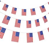 Juvale 2 Pack American Flag Banners - 26 Ft USA Bunting for Veterans Day and Patriotic Decorations, Outdoor Red, White and Blue Decor for 4th of July, Labor Day, Independence Day and Elections